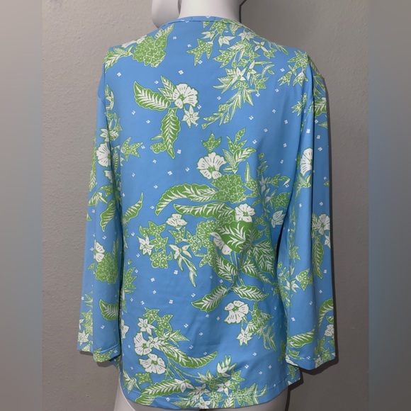 J. McLaughlin Blue Floral 3/4 Sleeve Scoop Neck Top - Picture 3 of 4